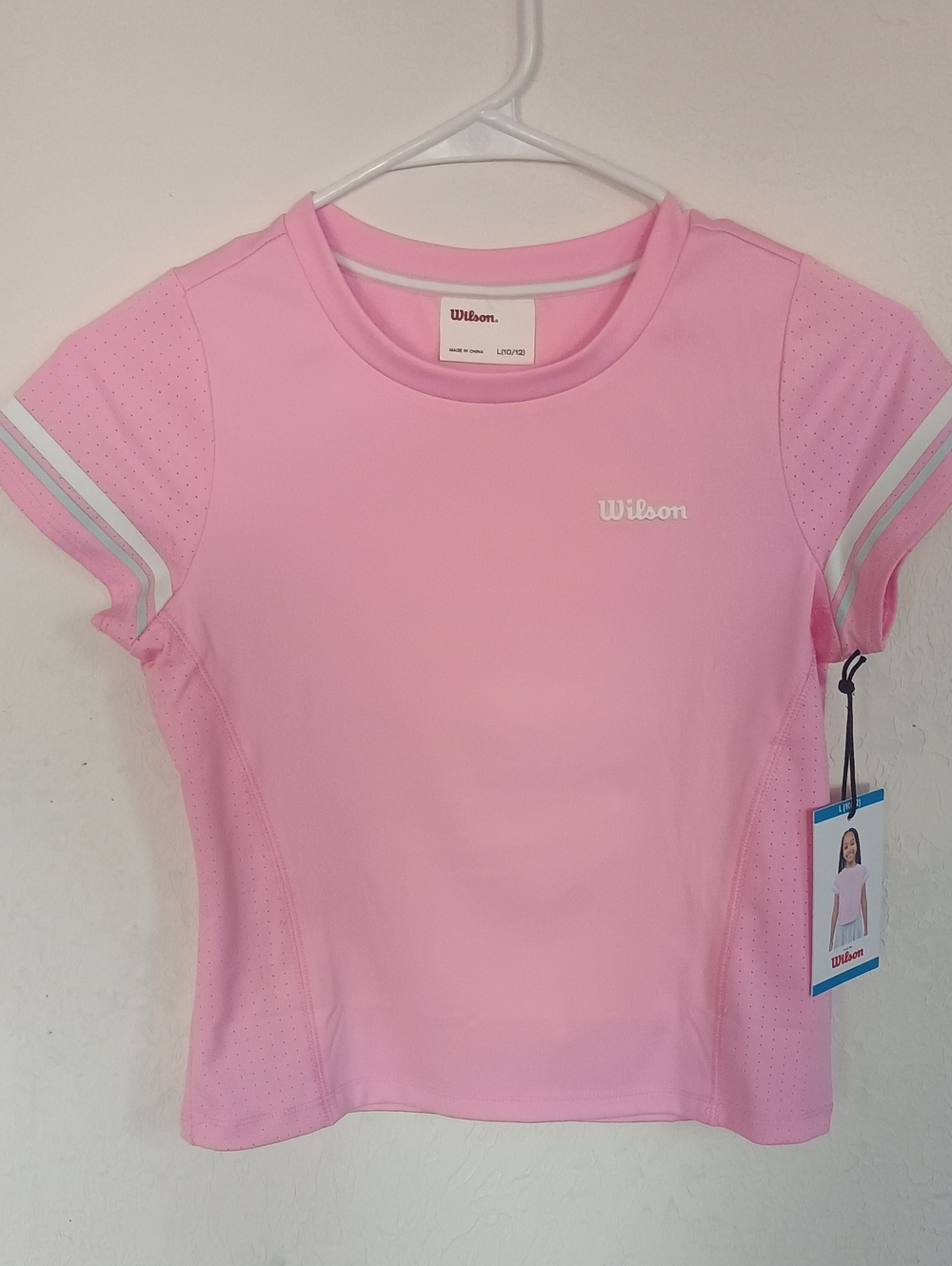 Wilson Light Pink Performance Tee with White Stripe Accents
